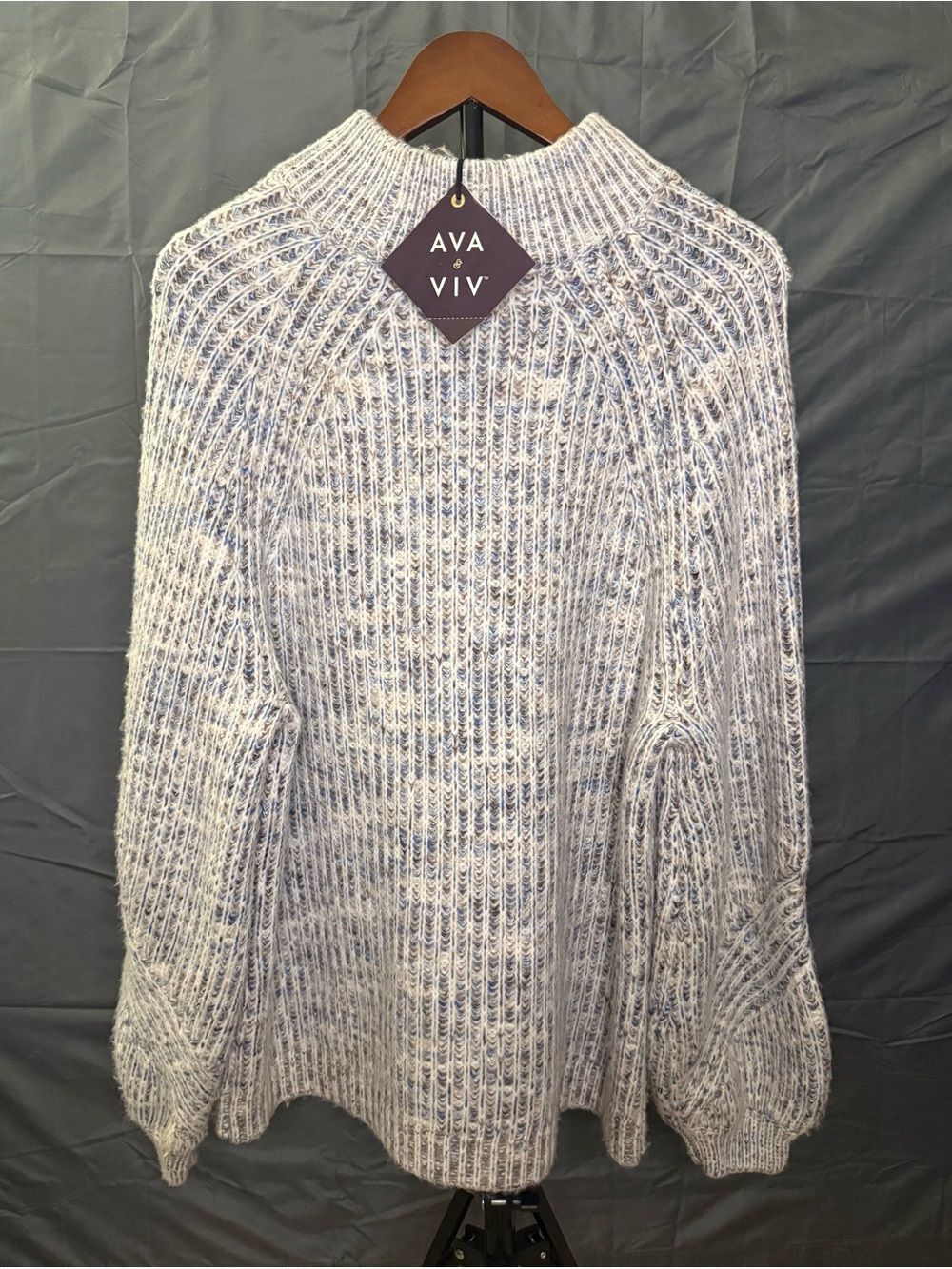Ava and Viv Cream Marled Rio Knit Mock Neck Sweater Plus Size